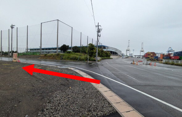 新興津埠頭との分岐を左へ進む道