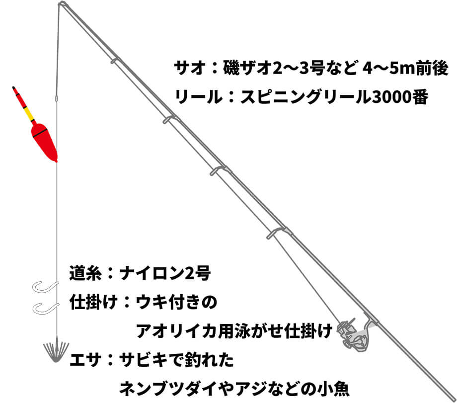 アオリイカねらいのウキ泳がせ釣りタックル